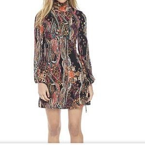 Free People All Dolled Up Boho High-Neck Paisley Mini Dress Small
